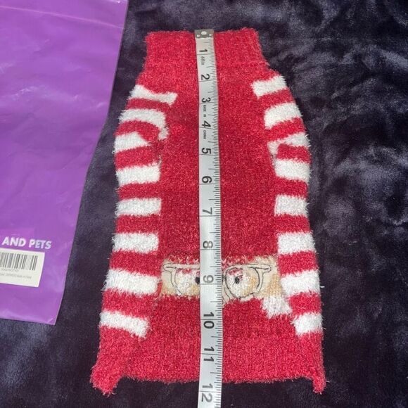 Cyeollo Dog Cat Pet Small Christmas Tank Sweater Red Striped Santa Design - Picture 3 of 5